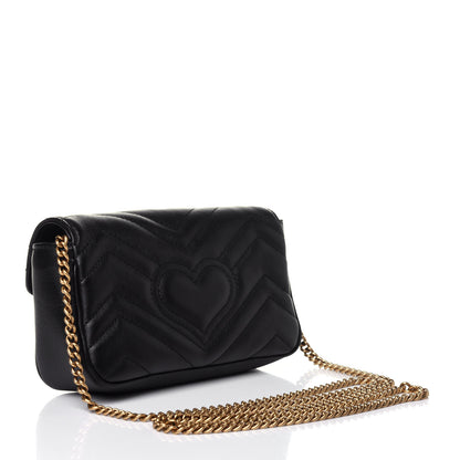 Gucci Calfskin Matelasse Super Mini GG Marmont Shoulder Bag Black 2 of 11