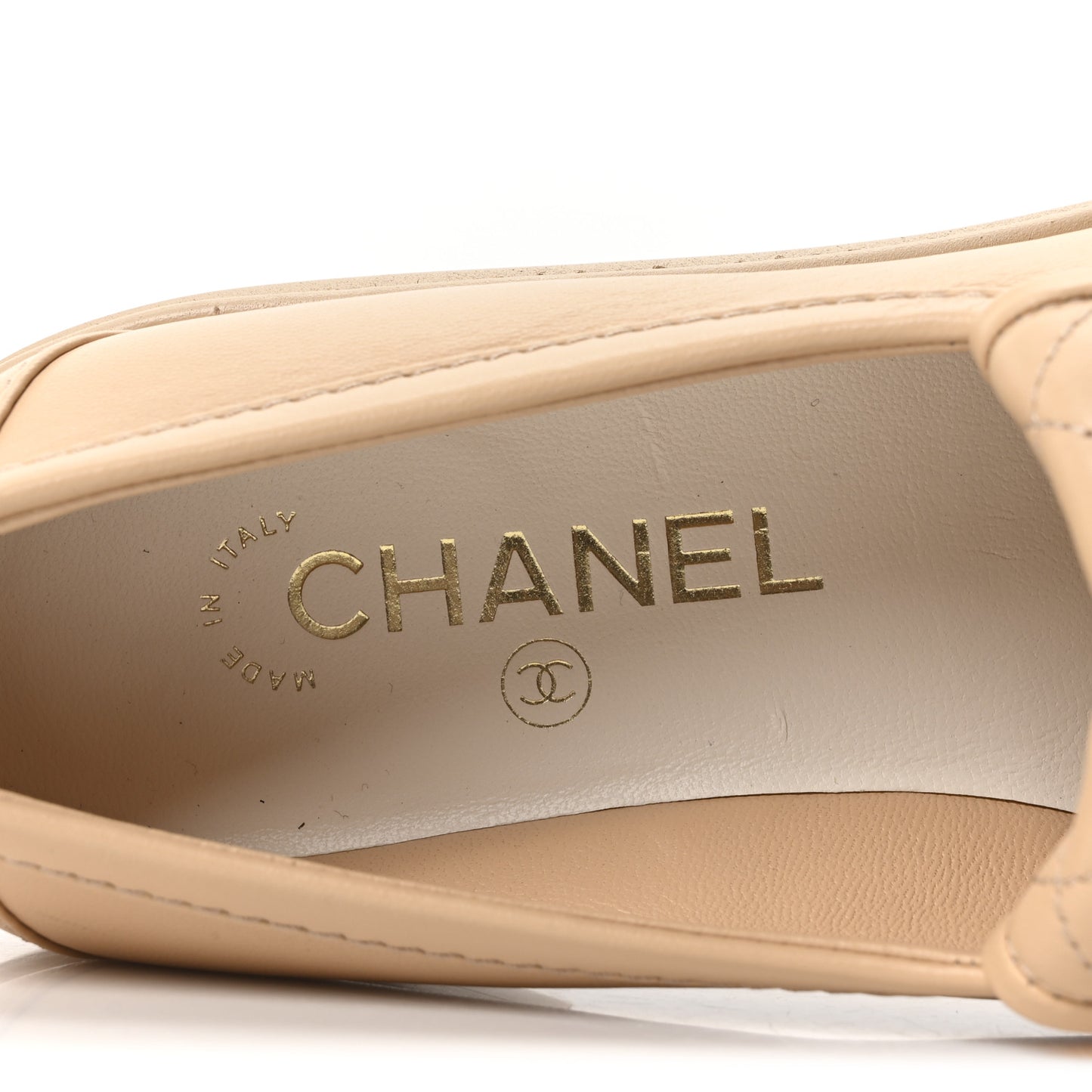 Lambskin Quilted CC Turnlock Loafers 37.5 Beige