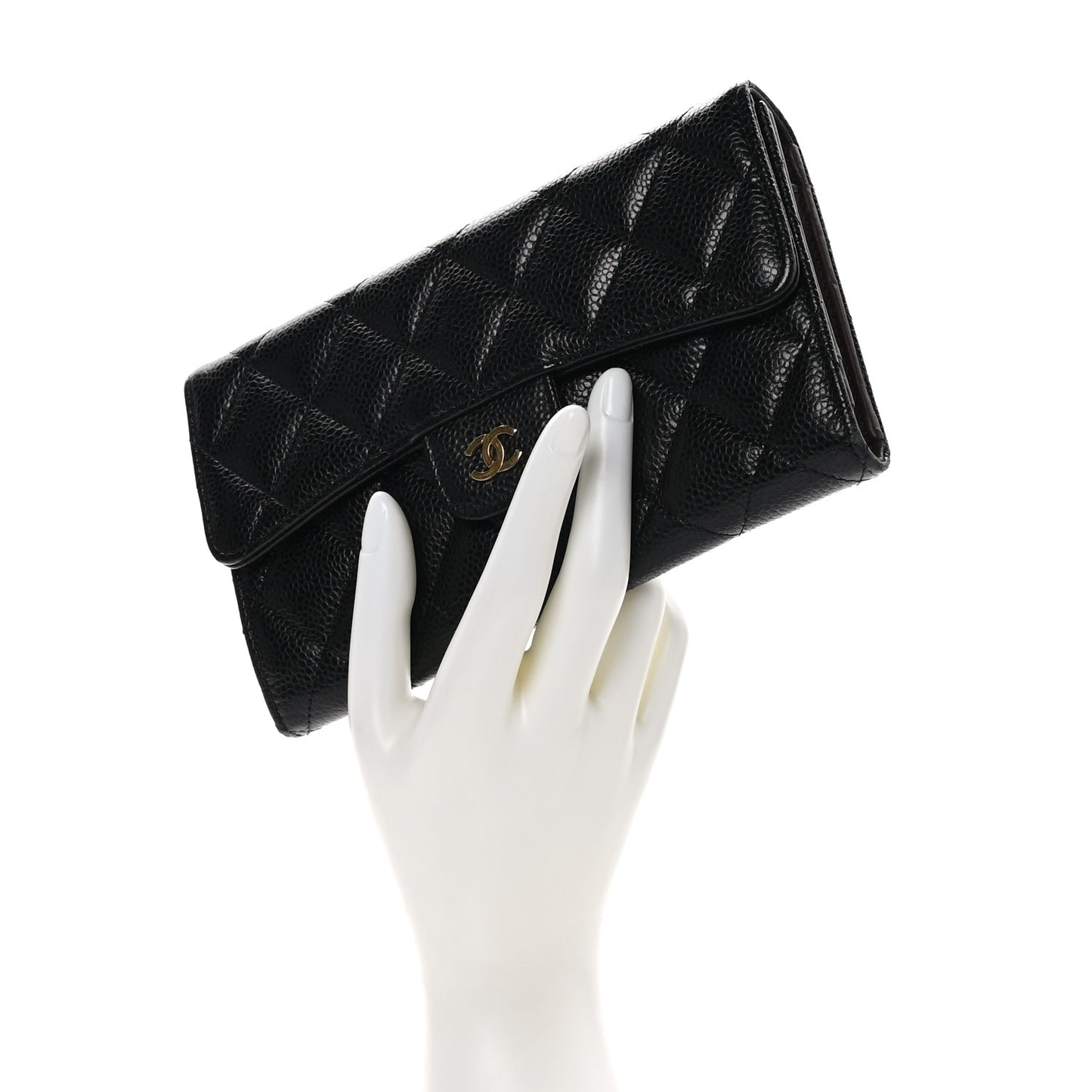 Caviar Quilted Large Flap Wallet Black