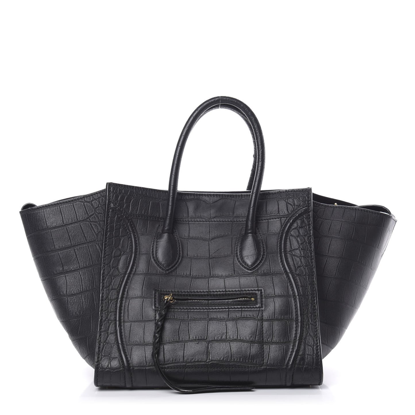 Crocodile Embossed Calfskin Medium Phantom Luggage Black