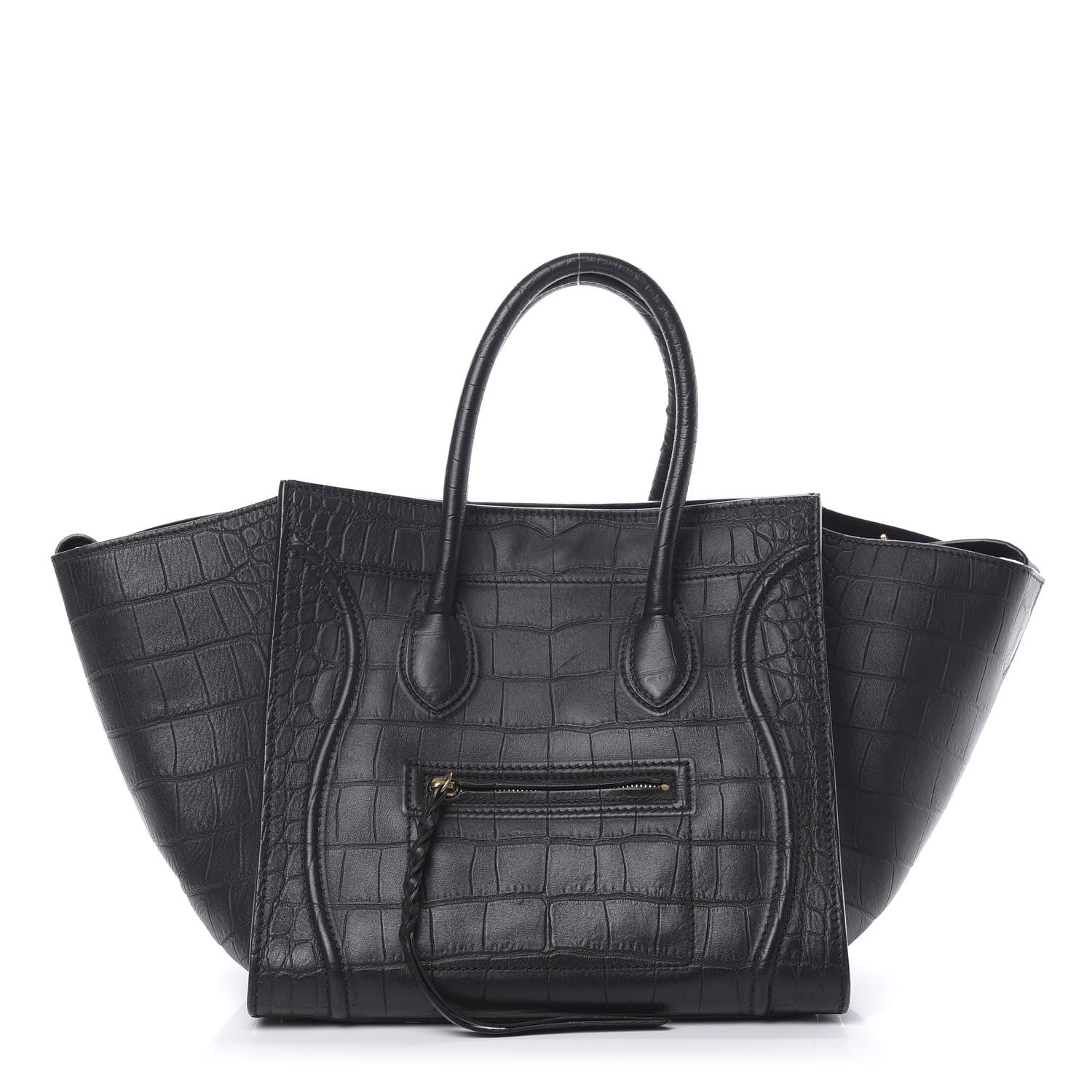 Celine Crocodile Embossed Calfskin Medium Phantom Luggage Black 1 of 16