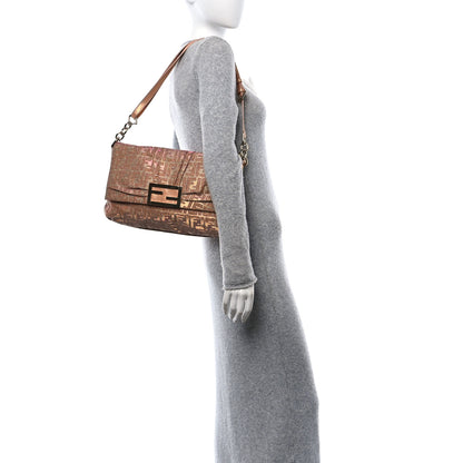 Fendi Metallic Lurex Zucca Large Mia Shoulder Flap Arancio Oro Chiaro 2 of 13
