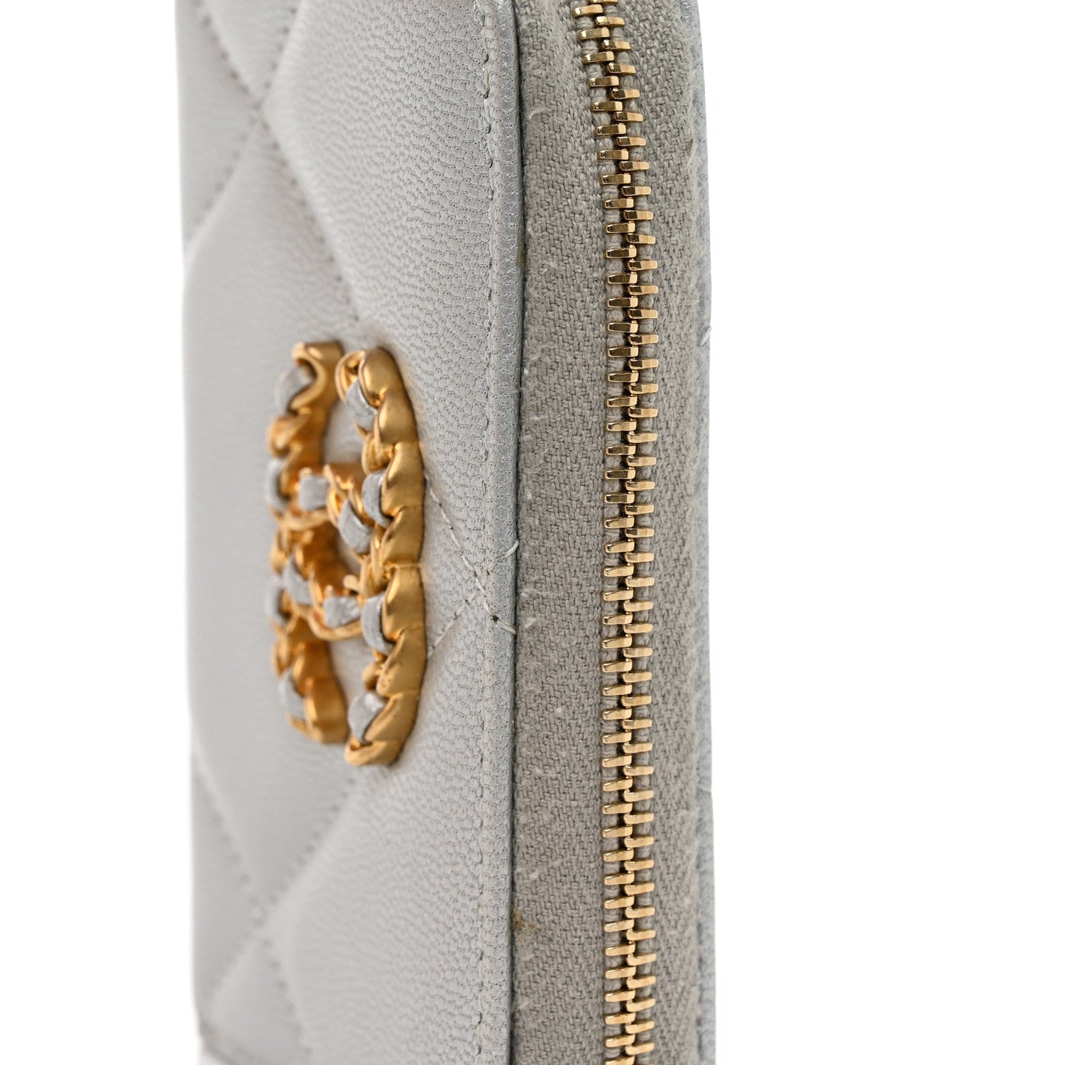 Chanel Metallic Lambskin Quilted 19 Zip Around Coin Purse Wallet Silver 9 of 10