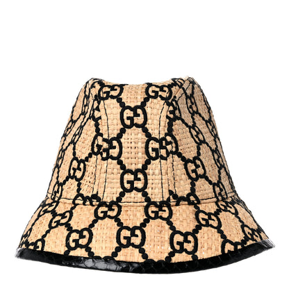 Gucci Raffia Elaphe Interlocking GG Embroidered Fedora Hat L Ivory Black 3 of 7