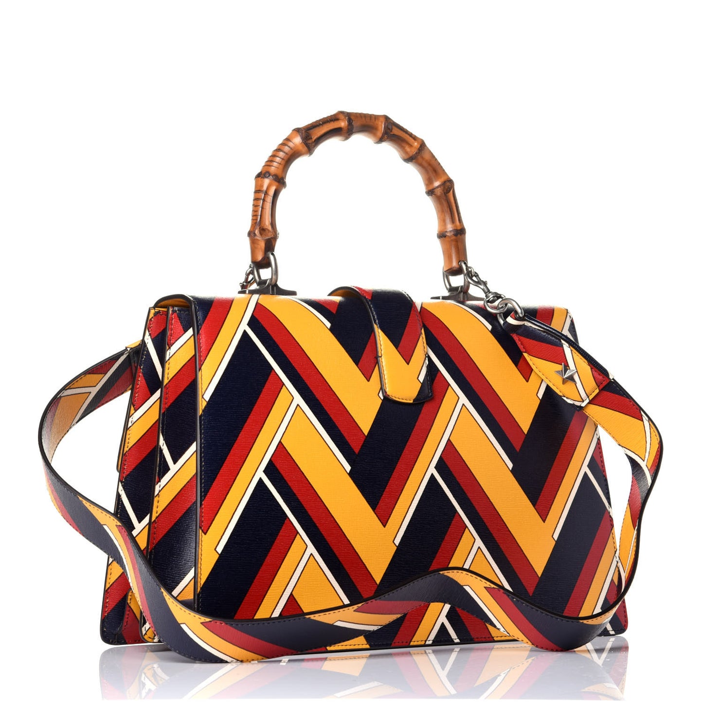 Calfskin Bamboo Chevron Print Large Dionysus Top Handle Bag Crop Rosso Blue White