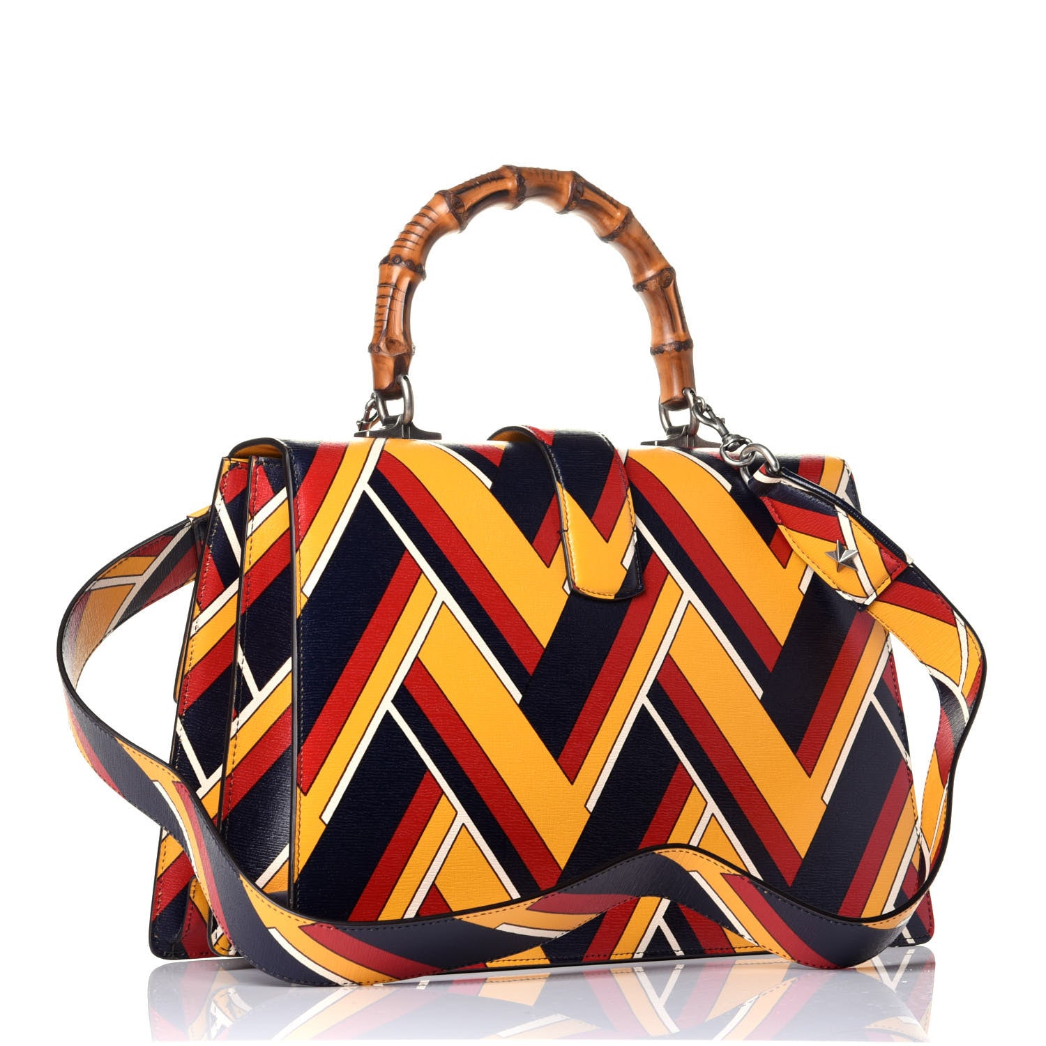 Gucci Calfskin Bamboo Chevron Print Large Dionysus Top Handle Bag Crop Rosso Blue White 4 of 10