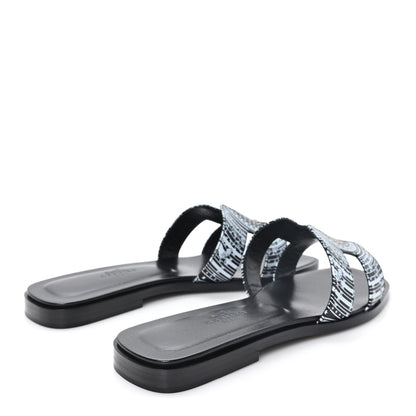 Hermes Calfskin Astrologie Bandana Oran Sandals 35.5 Black White 5 of 10