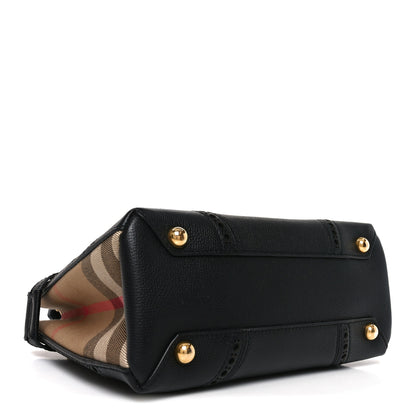 Burberry Grainy Calfskin House Check Small Brogue Banner Tote Black 4 of 9