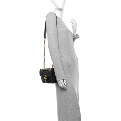 Gucci Calfskin Matelasse Small GG Marmont Shoulder Bag Black 2 of 11