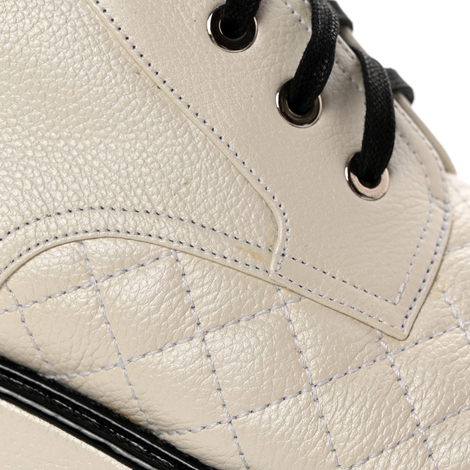 Chanel Pearly Calfskin Patent Calfskin Quilted Lace Up Boots 38 White Light Gray Black 13 of 17