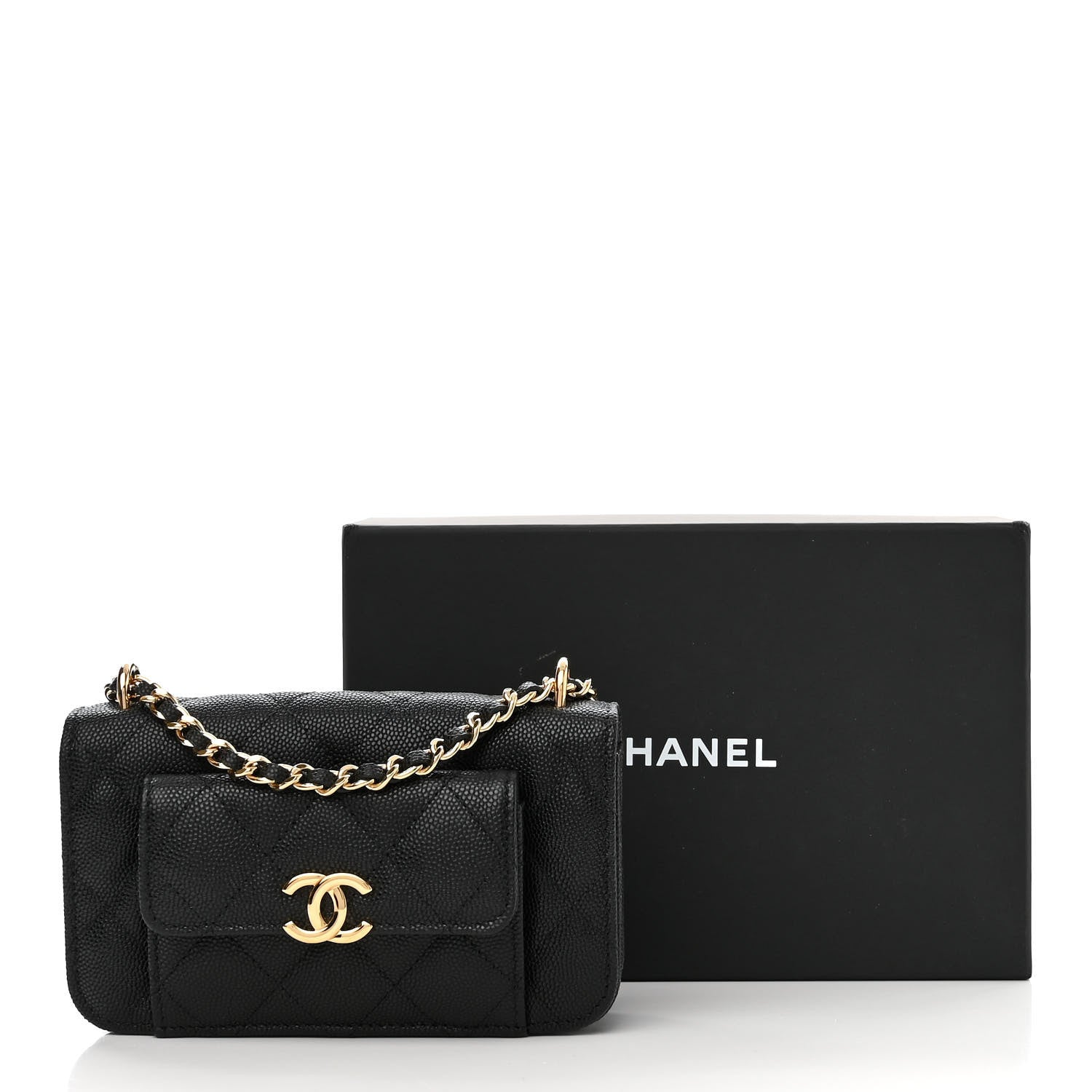 Chanel Caviar Quilted Pocket Twins Clutch With Chain Black 13 of 13