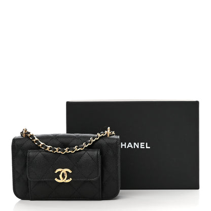 Chanel Caviar Quilted Pocket Twins Clutch With Chain Black 13 of 13