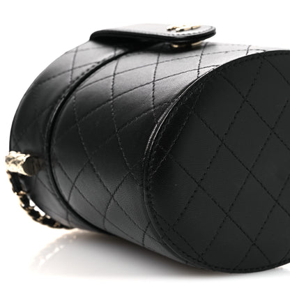 Chanel Lambskin Quilted Round Vanity Case With Chain Black 9 of 12