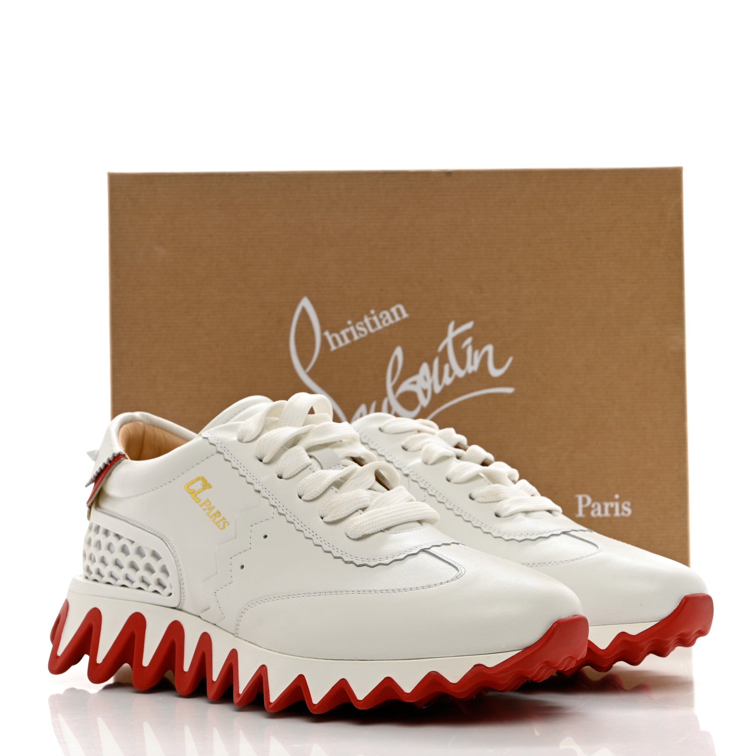 Christian Louboutin Calfskin Neoprene Womens Loubishark Sneakers 40 White 8 of 8