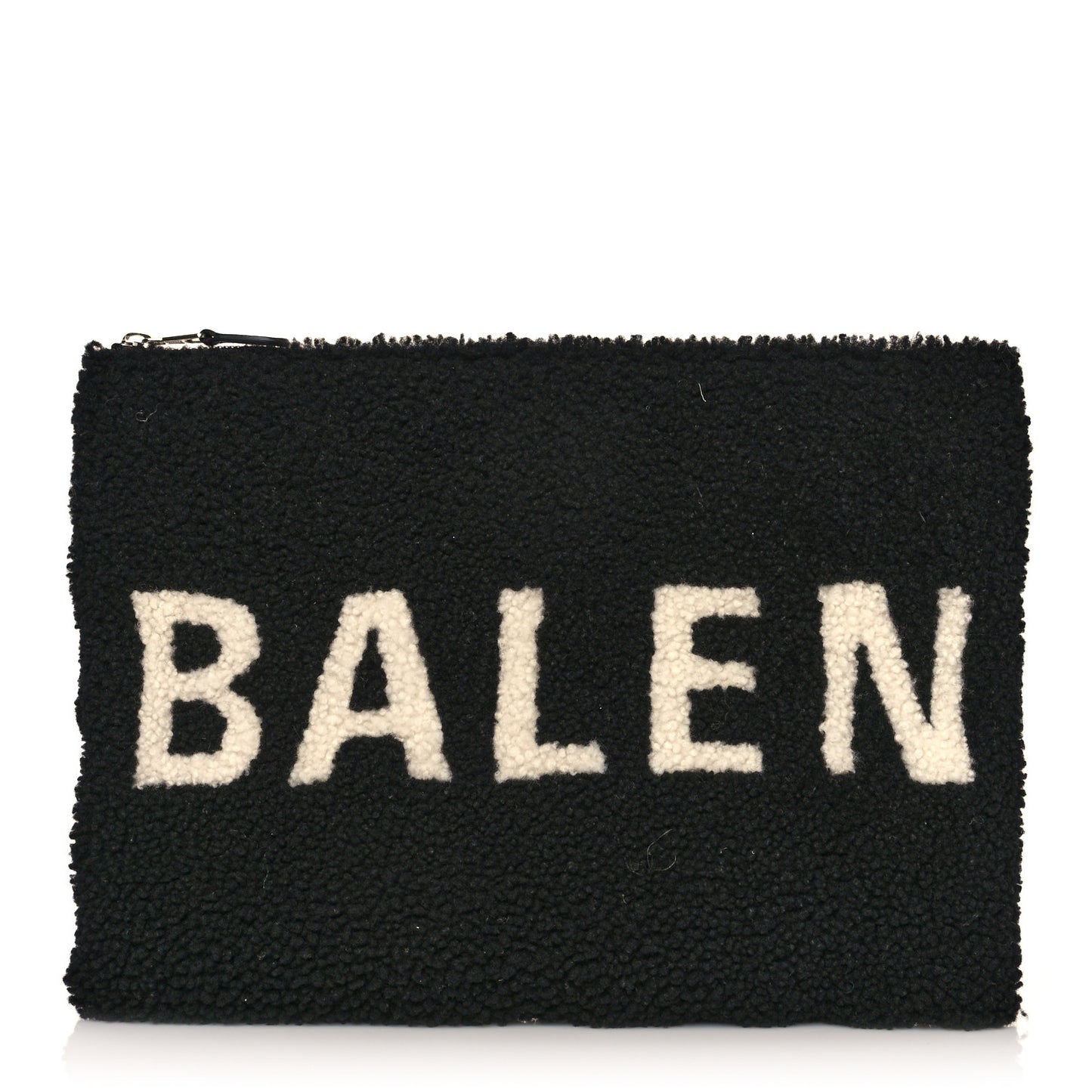 Sheepskin Shearling Contrasted Logo Large Zip Pouch Black