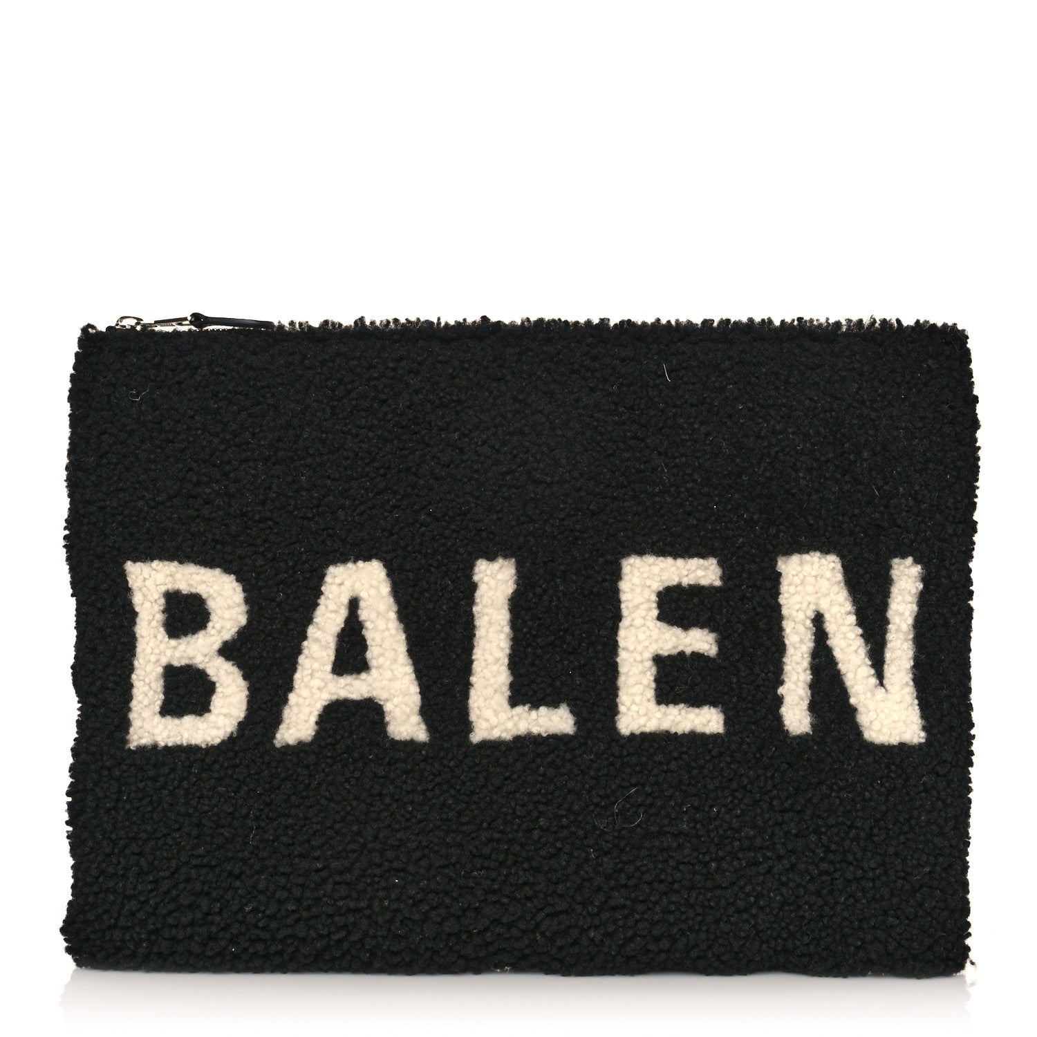 Balenciaga Sheepskin Shearling Contrasted Logo Large Zip Pouch Black 1 of 9