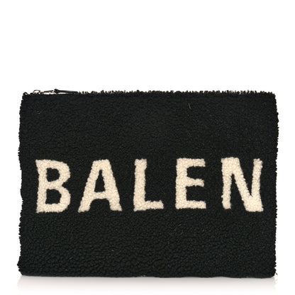 Balenciaga Sheepskin Shearling Contrasted Logo Large Zip Pouch Black 1 of 9