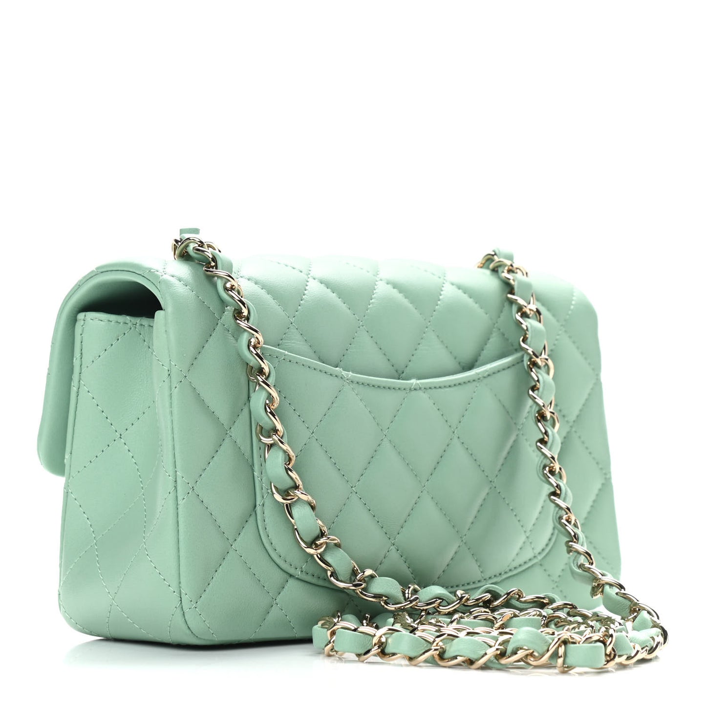 Lambskin Quilted Mini Rectangular Flap Light Green