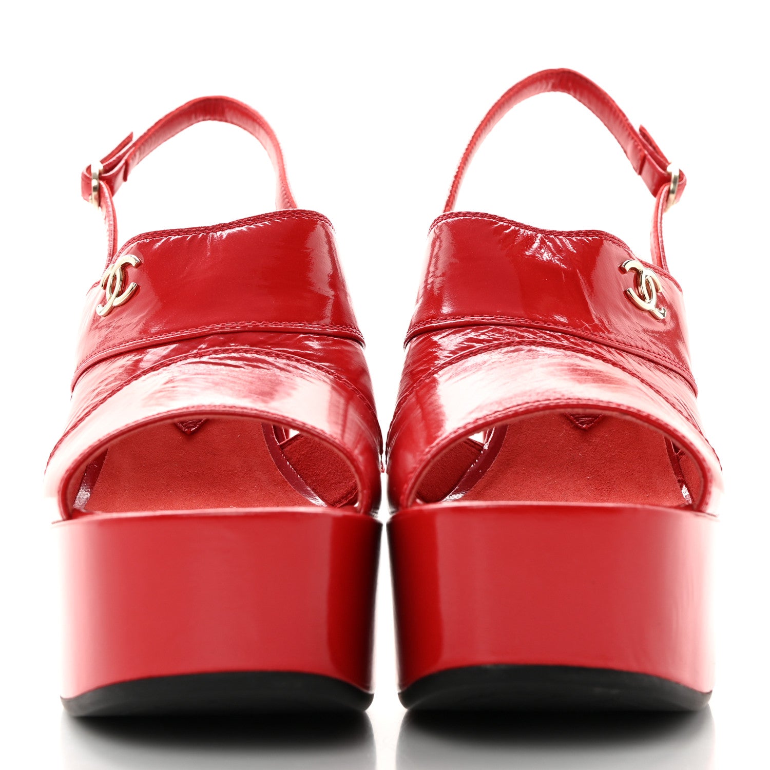 Chanel Crumpled Patent Lambskin Platform Sandals 40.5 Red 2 of 11