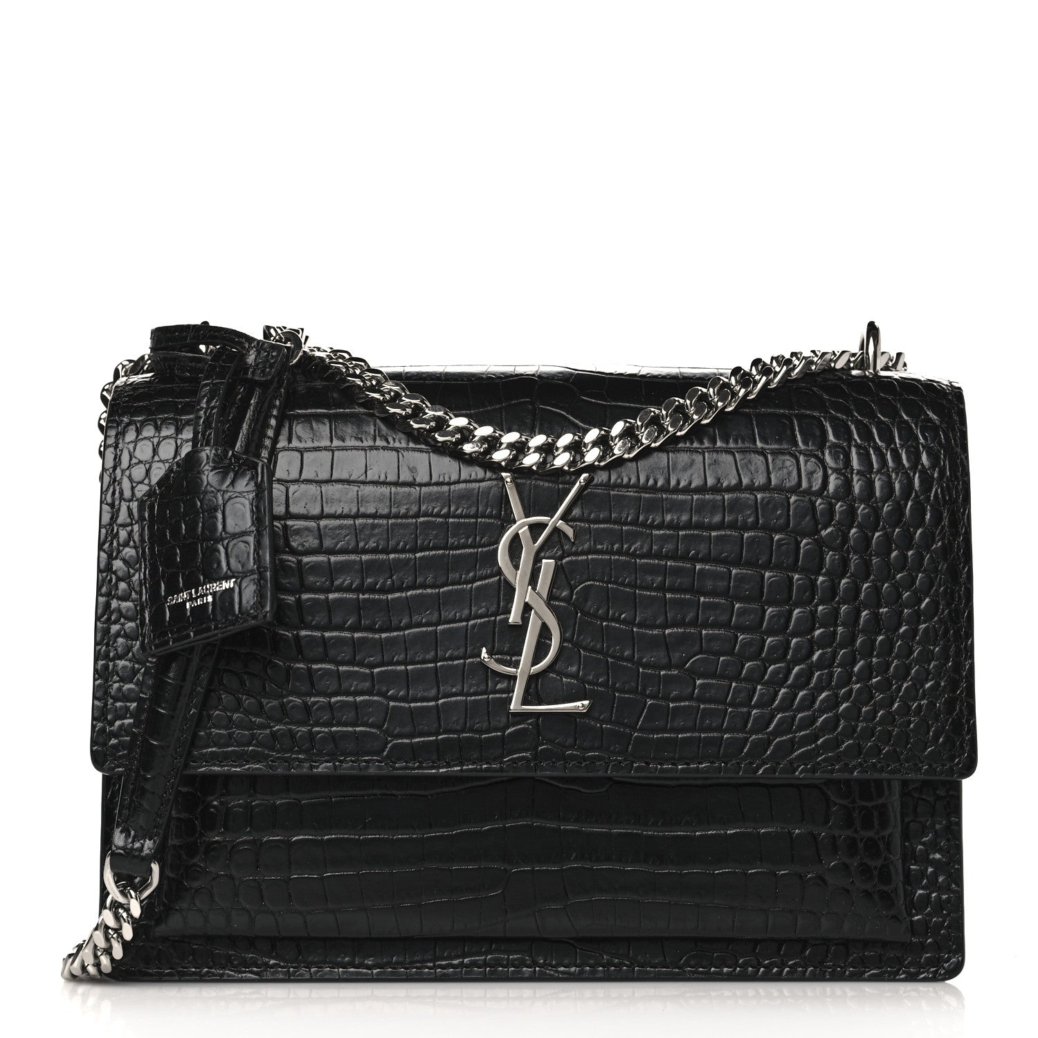 Saint Laurent Calfskin Crocodile Embossed Medium Monogram Sunset Black 1 of 9