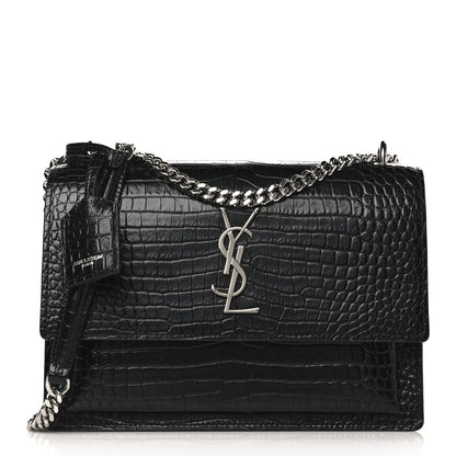 Saint Laurent Calfskin Crocodile Embossed Medium Monogram Sunset Black 1 of 9