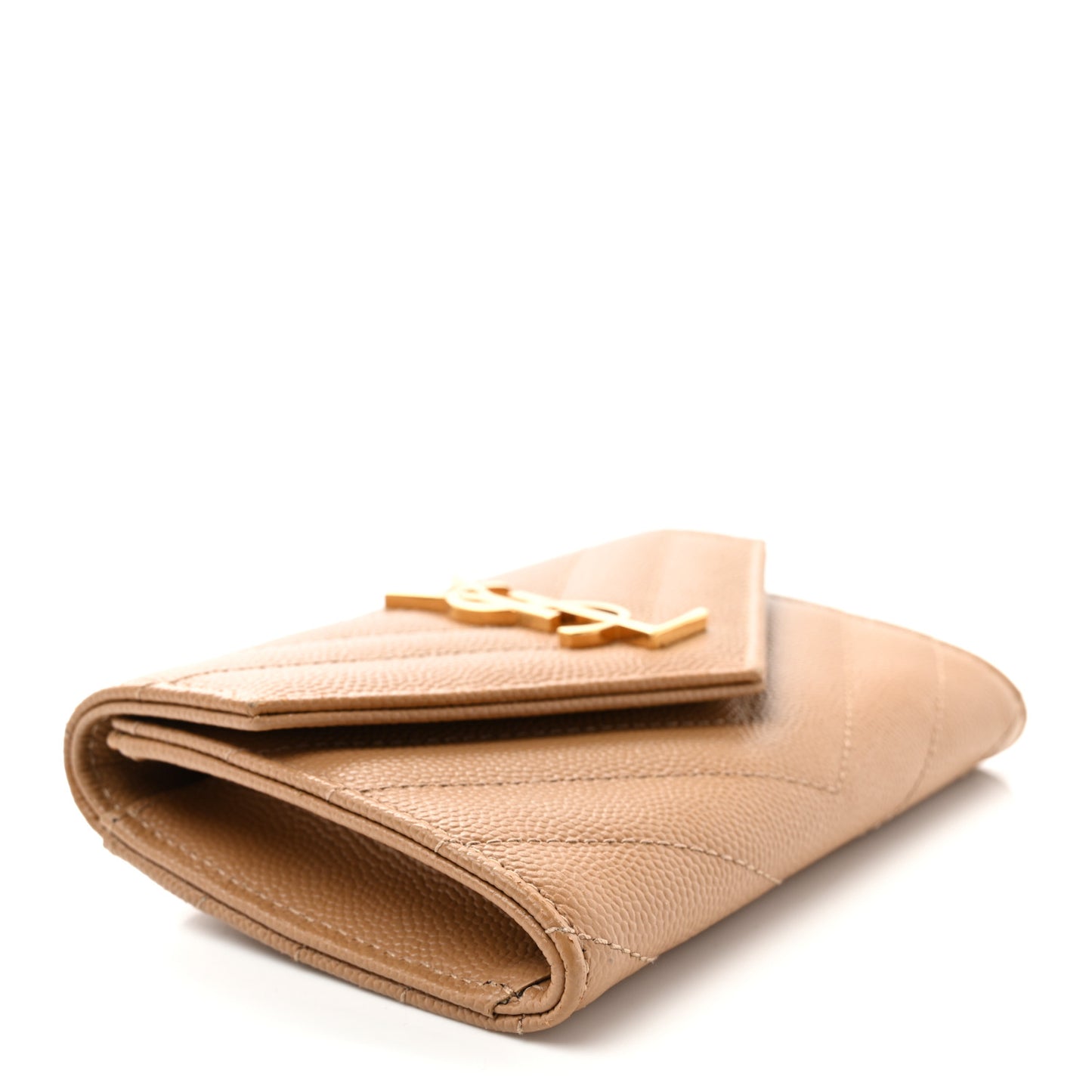 Grain De Poudre Matelasse Chevron Small Monogram Envelope Wallet Dark Beige