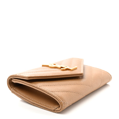 Saint Laurent Grain De Poudre Matelasse Chevron Small Monogram Envelope Wallet Dark Beige 4 of 7