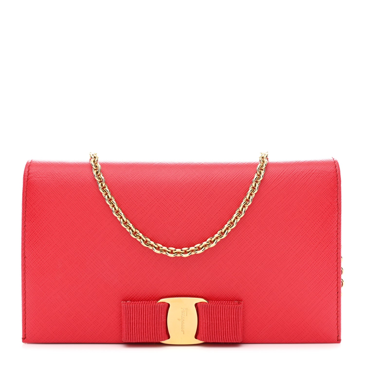 Salvatore Ferragamo Printed Calfskin Vara Bow Chain Wallet Red 1 of 12