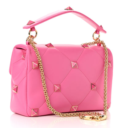 Valentino Garavani Nappa Enamel Large Roman Stud Shoulder Bag Feminine Pink 3 of 9