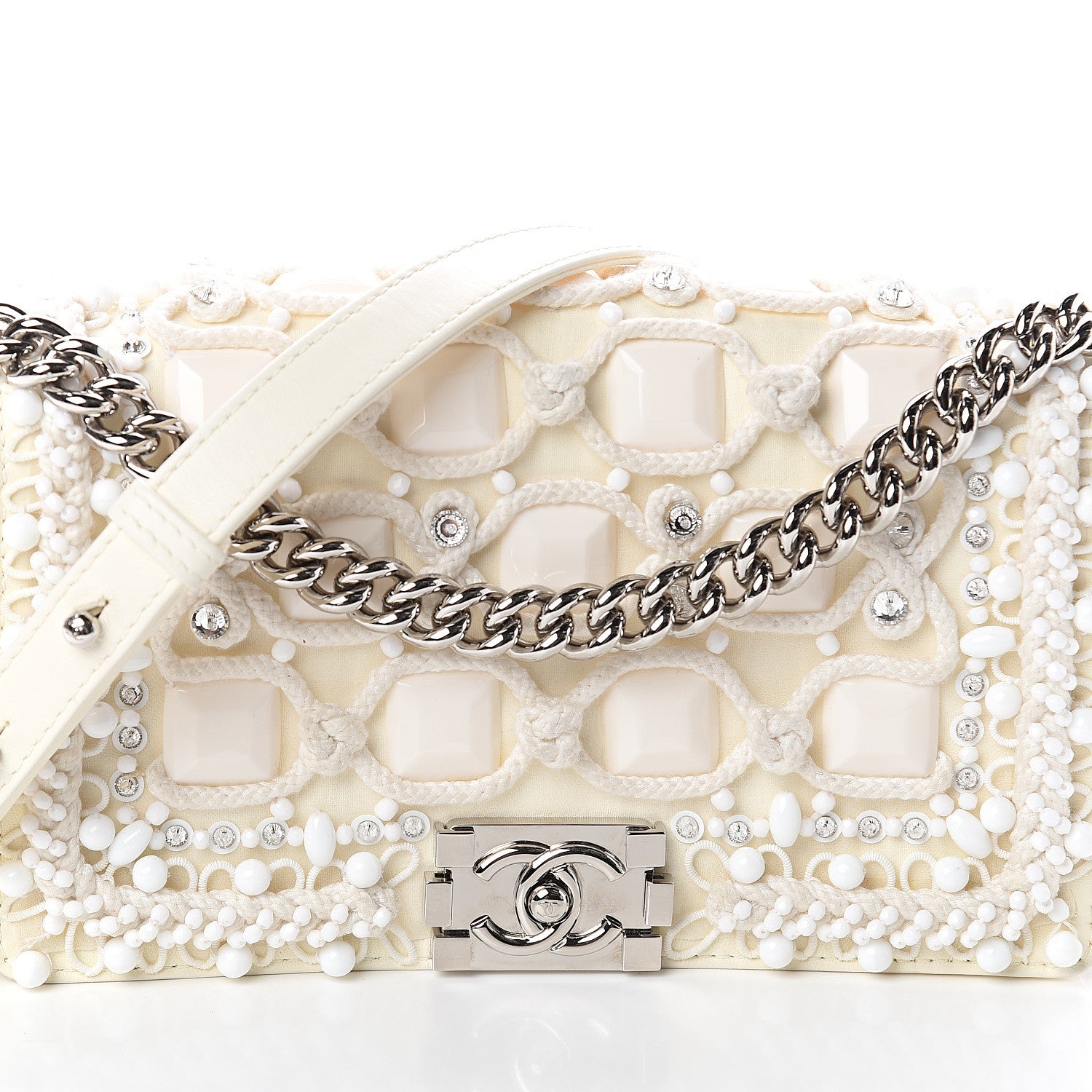 Chanel Lambskin Crystal Beads Embellished Medium Boy Flap White 7 of 9