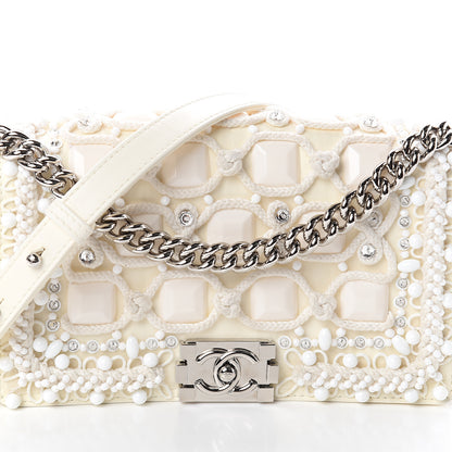 Chanel Lambskin Crystal Beads Embellished Medium Boy Flap White 7 of 9