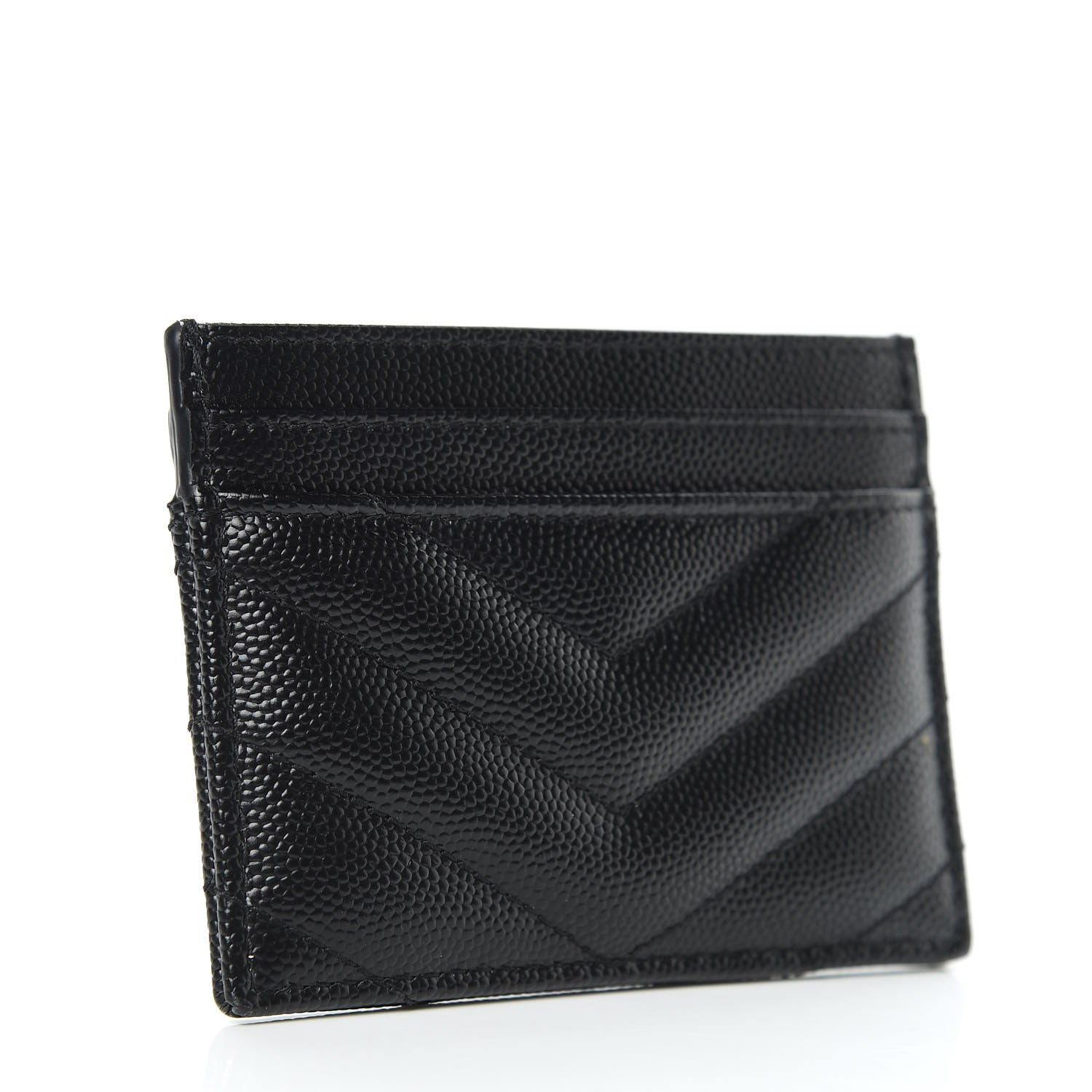 Saint Laurent Grain De Poudre Matelasse Chevron Monogram Credit Card Case Black 3 of 8
