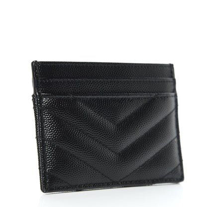 Saint Laurent Grain De Poudre Matelasse Chevron Monogram Credit Card Case Black 3 of 8