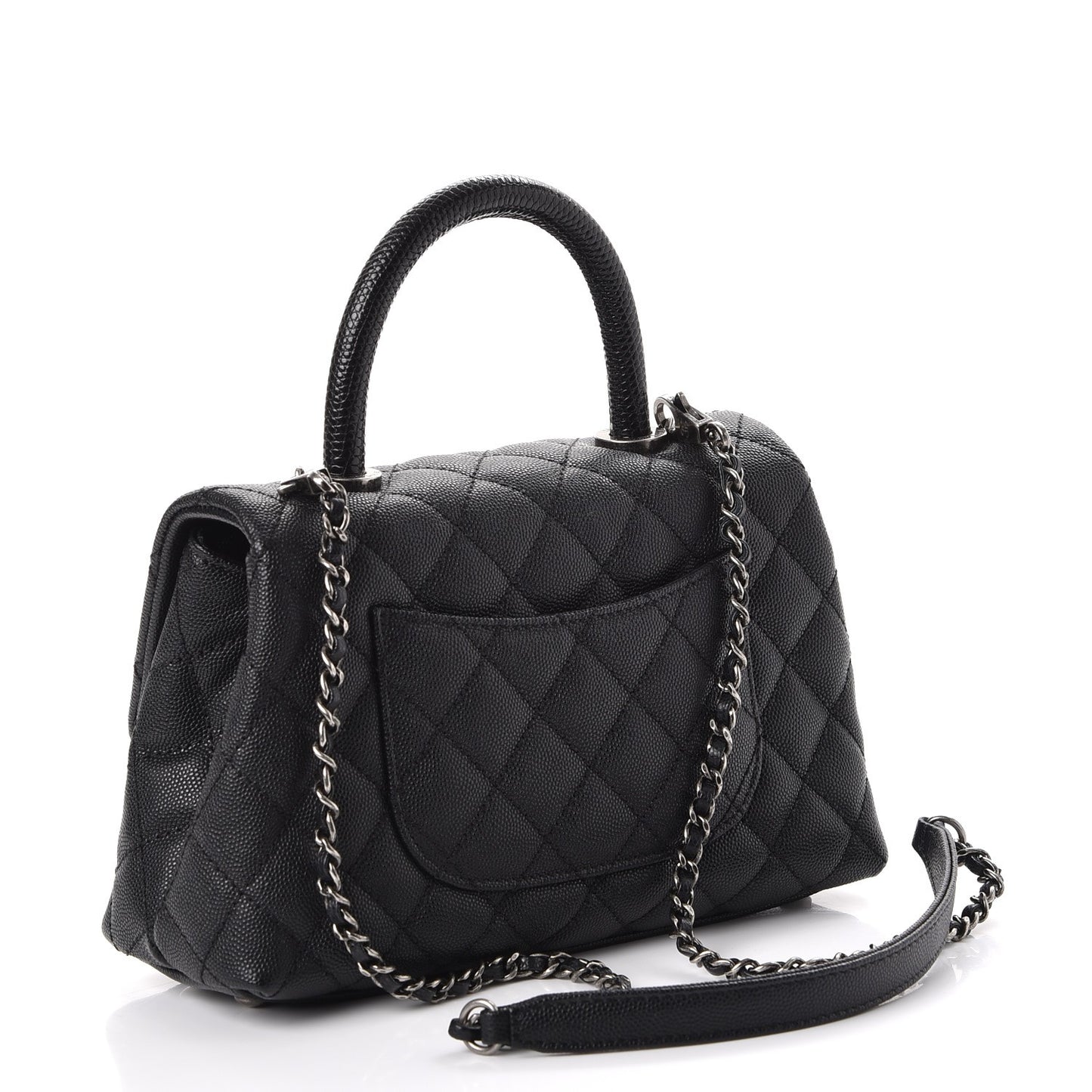 Caviar Lizard Quilted Mini Coco Handle Flap Black