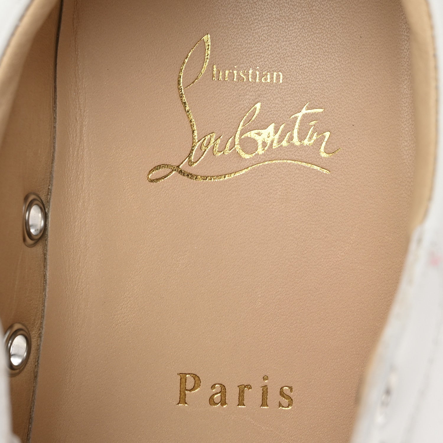 Christian Louboutin Calfskin Strass Junior Flat Sneakers 36.5 36.5 Version Latte 9 of 10