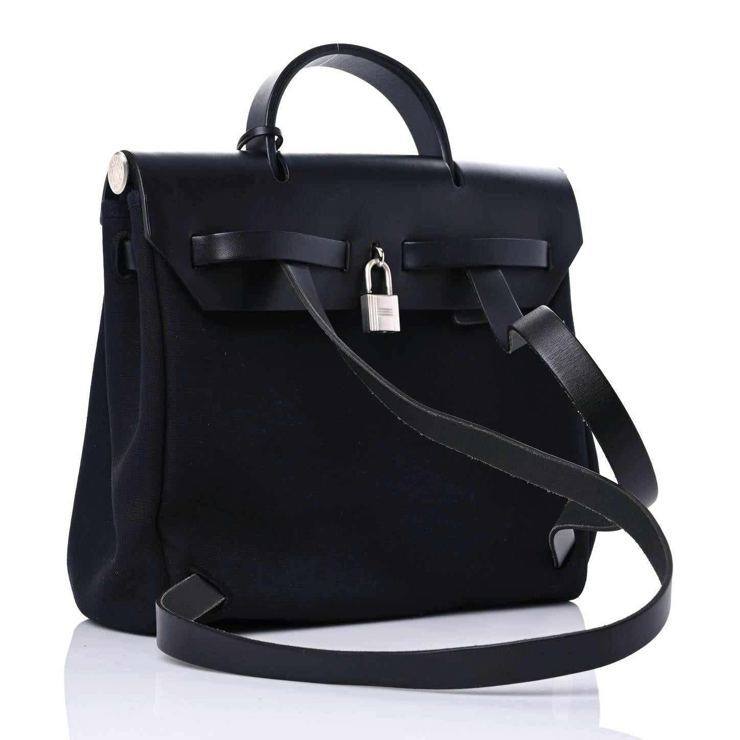 Hermes Toile Vache Calfskin Herbag 30 PM Backpack Black 4 of 17