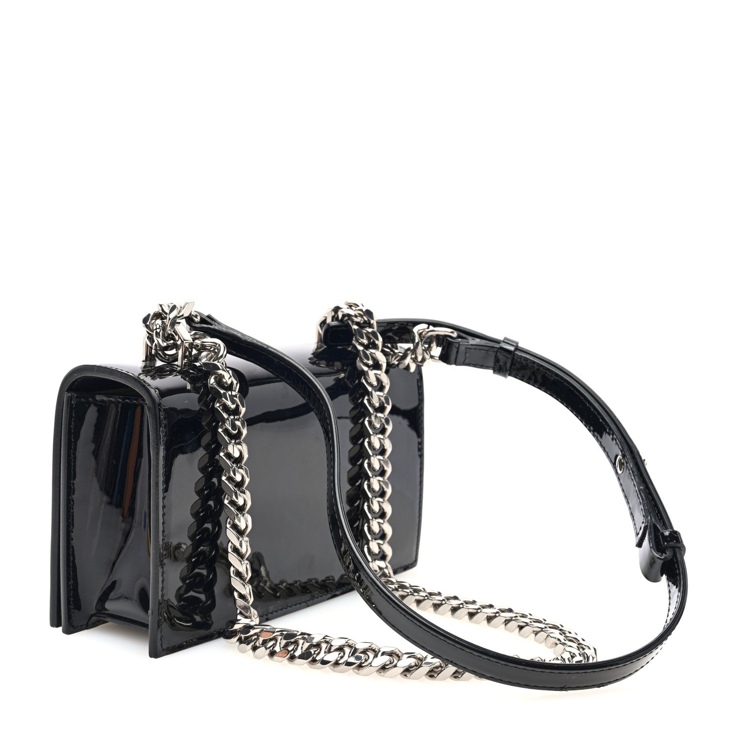 Alexander McQueen Patent Mini Jeweled Knuckle Satchel Black 3 of 10