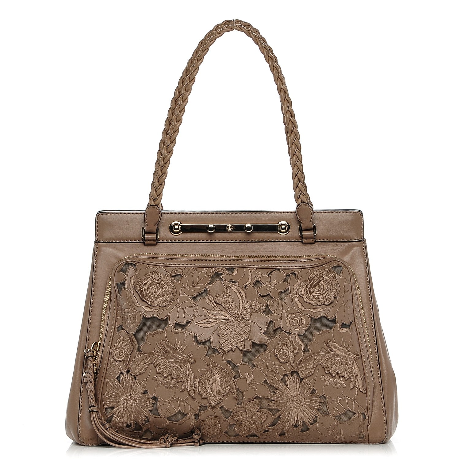 Valentino Garavani Vitello Lace Demetra Satchel Natural 1 of 9