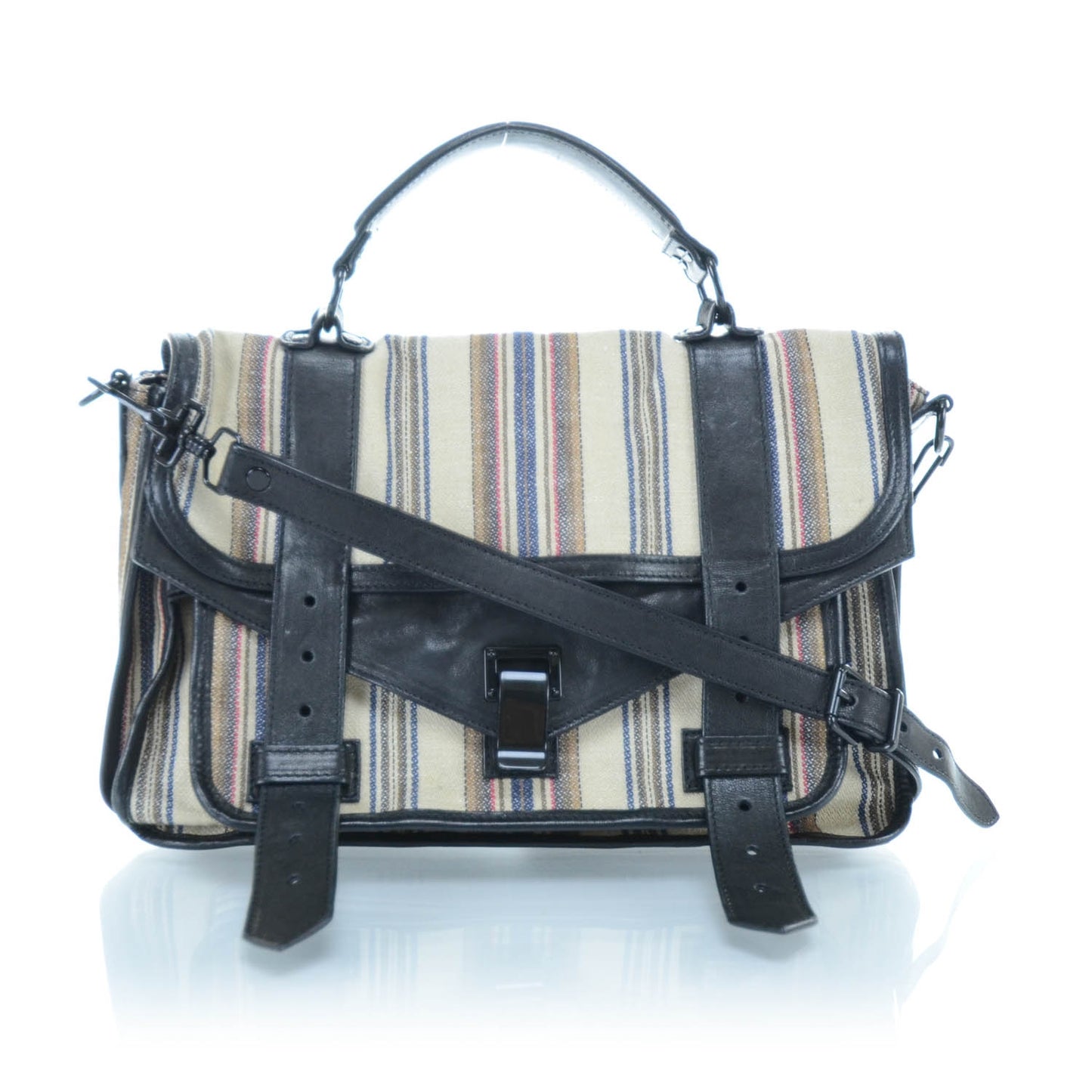 Leather Linen Striped PS1 Medium Satchel