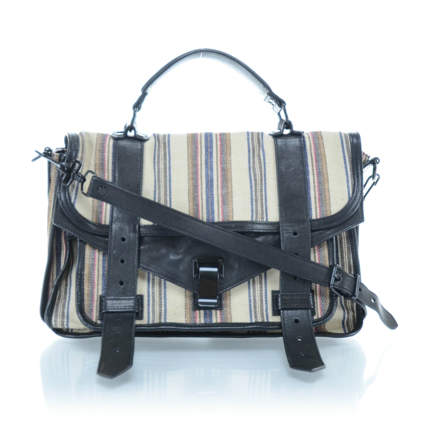 Proenza Schouler Leather Linen Striped PS1 Medium Satchel 1 of 11