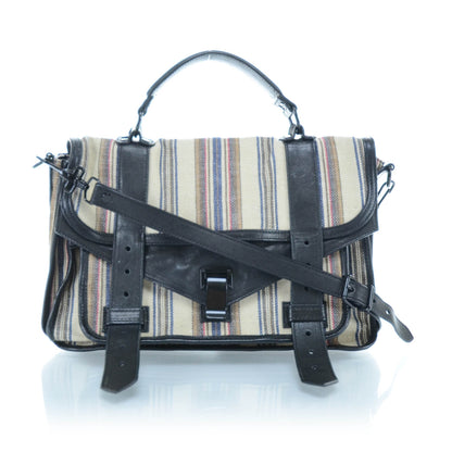 Proenza Schouler Leather Linen Striped PS1 Medium Satchel 1 of 11