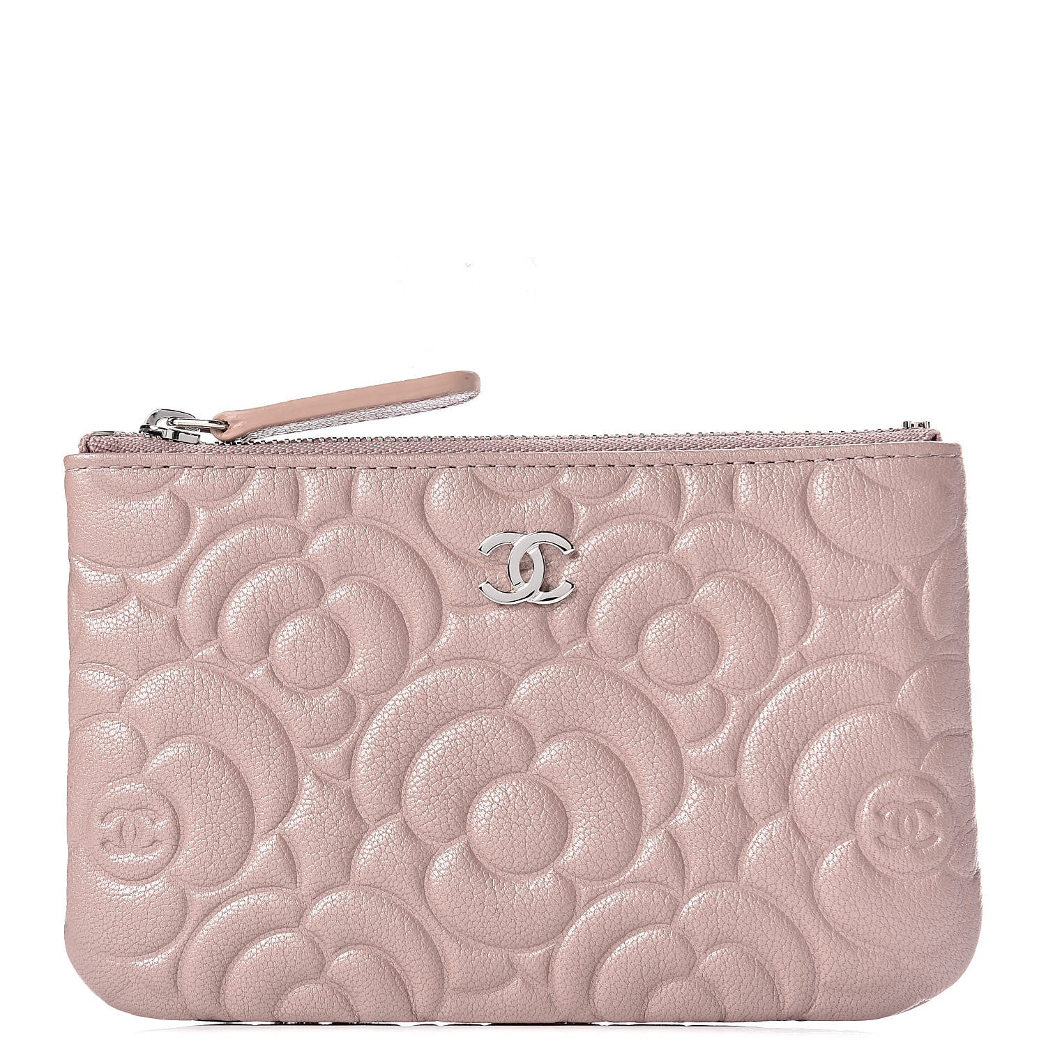 Chanel Goatskin Camellia Embossed Cosmetic Pouch Light Pink 1 of 8