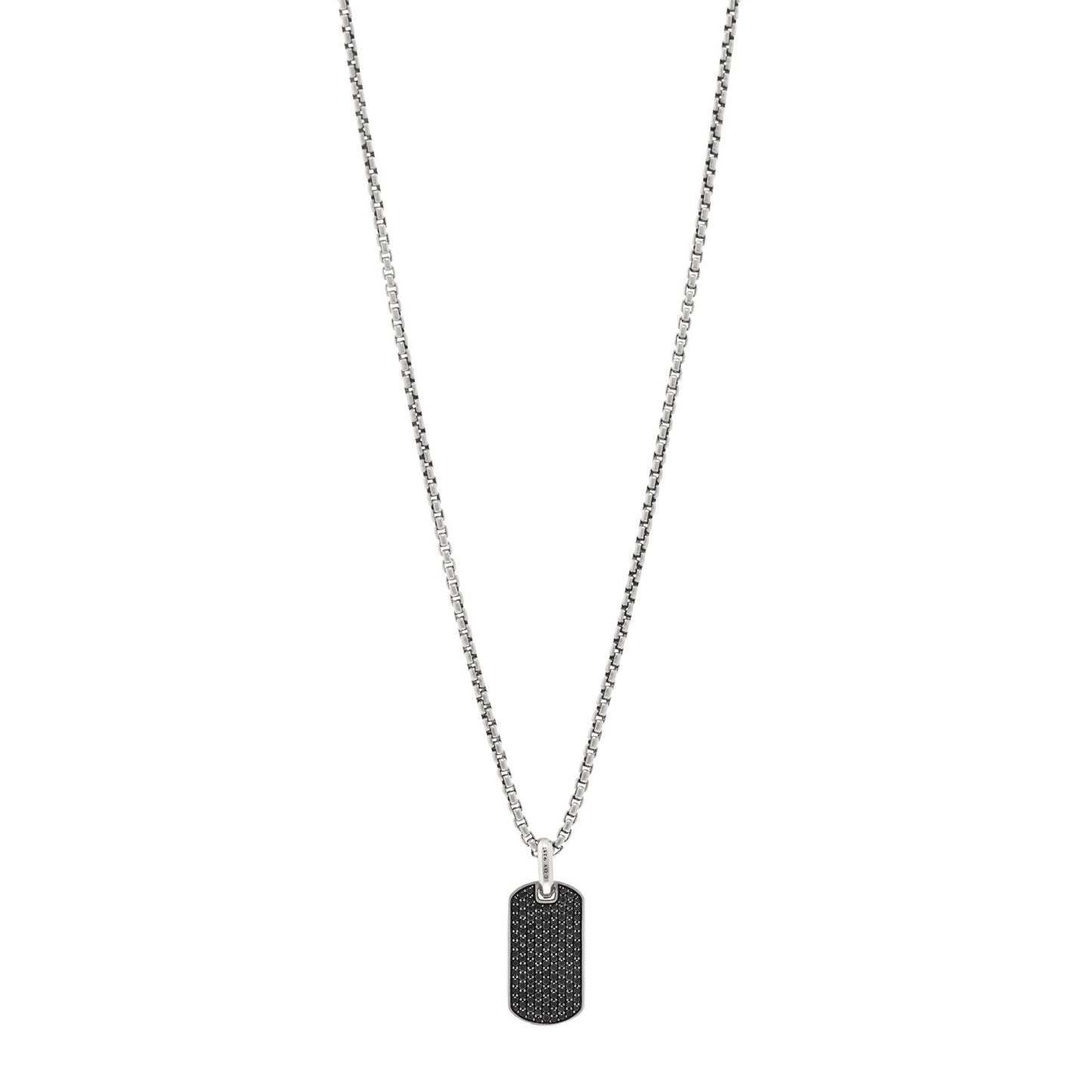 Sterling Silver Black Diamond 27mm Chevron Dog Tag Necklace
