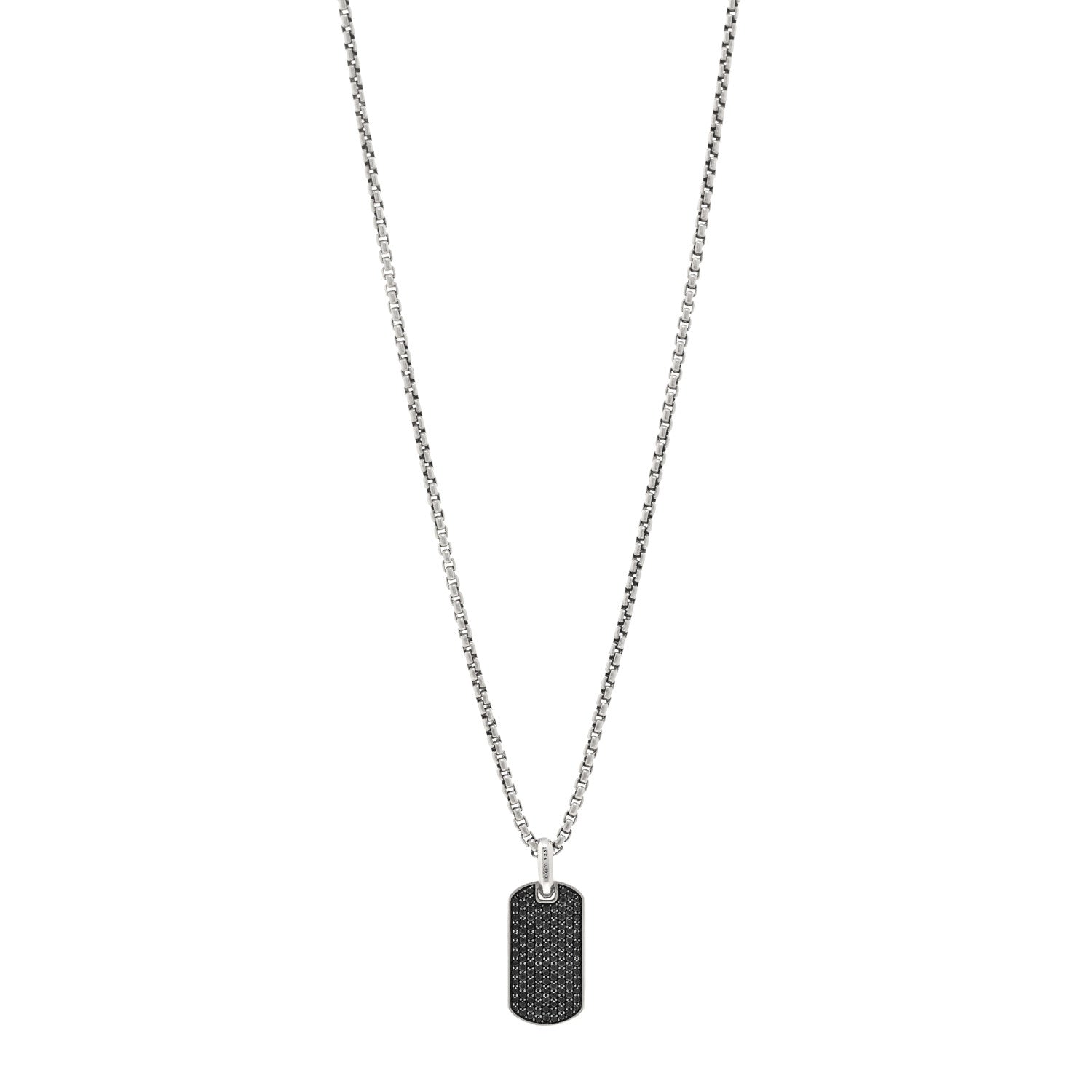 David Yurman Sterling Silver Black Diamond 27mm Chevron Dog Tag Necklace 1 of 5