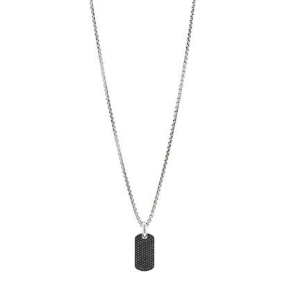 David Yurman Sterling Silver Black Diamond 27mm Chevron Dog Tag Necklace 1 of 5