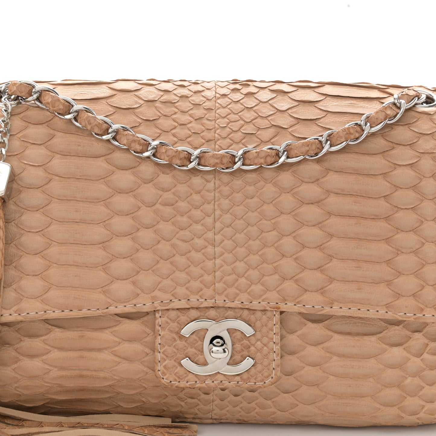 Snakeskin Medium Soho Tassel Flap Beige