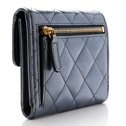 Chanel Iridescent Lambskin Quilted Compact Flap Wallet Navy 3 of 9
