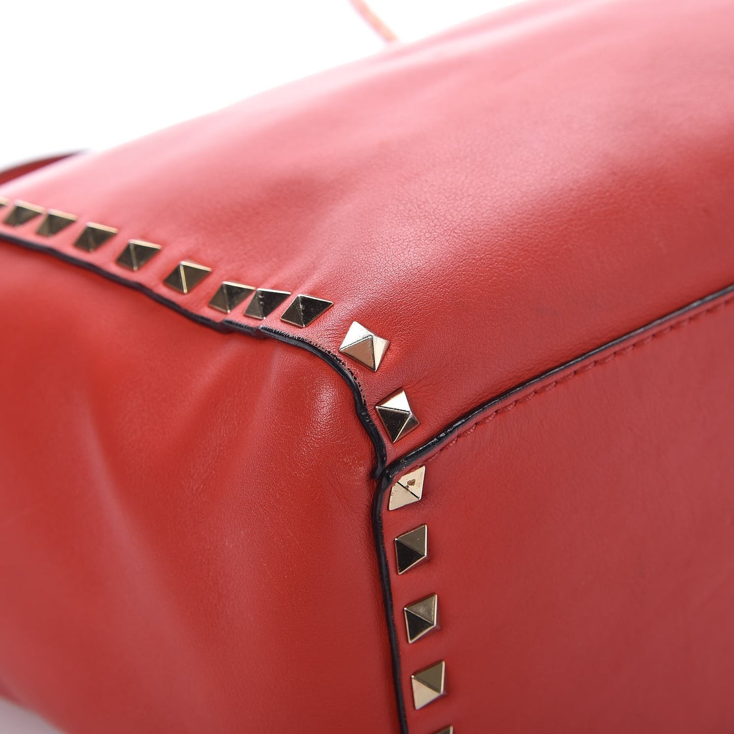 Vitello Rockstud Double Handle Tote English Red