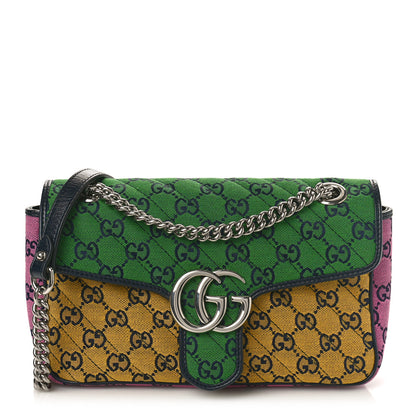Gucci Monogram Multicolor Matelasse Diagonal Small GG Marmont Shoulder Bag Green Blue Yellow Light Blue Pink 1 of 9