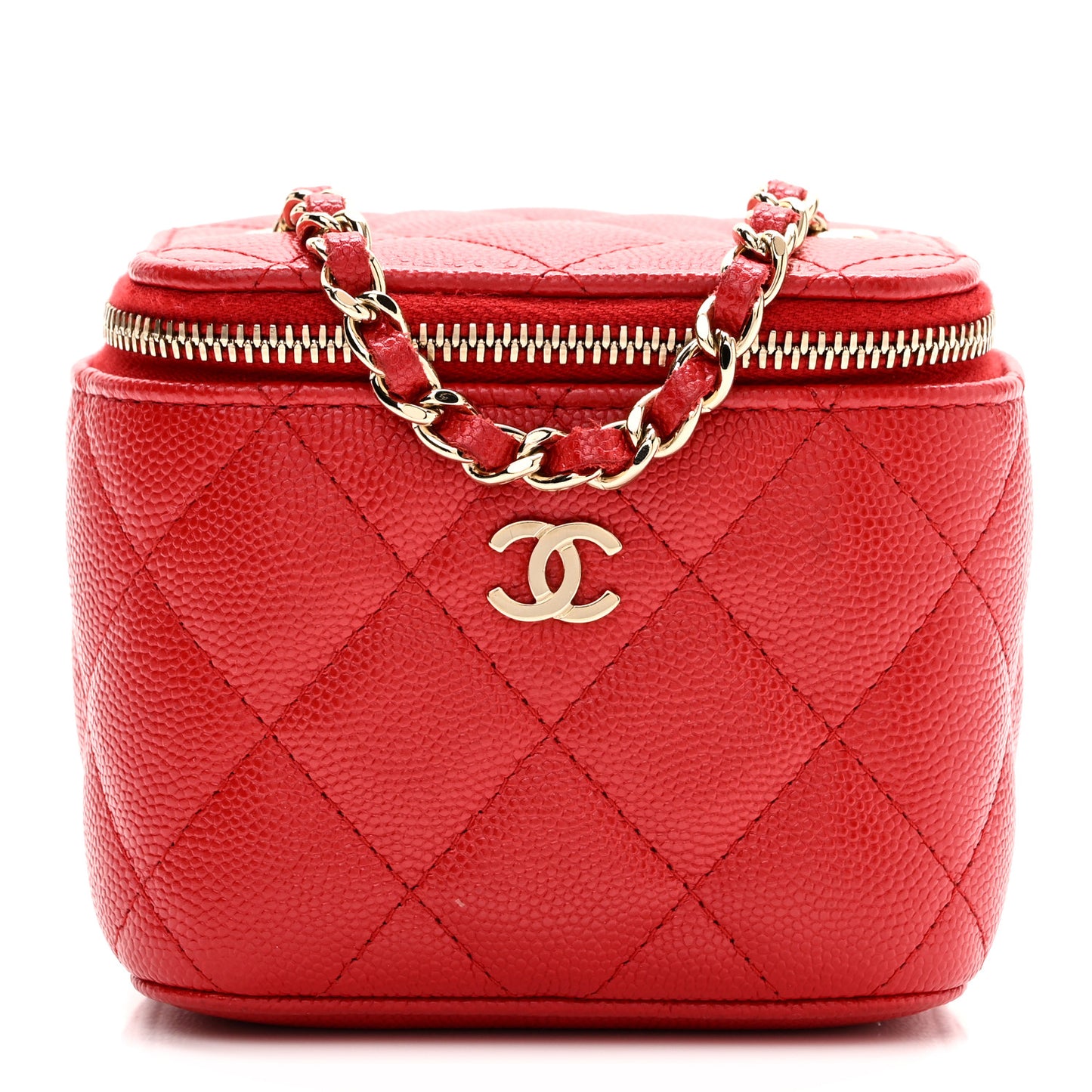 Caviar Quilted Mini Vanity Case With Chain Red